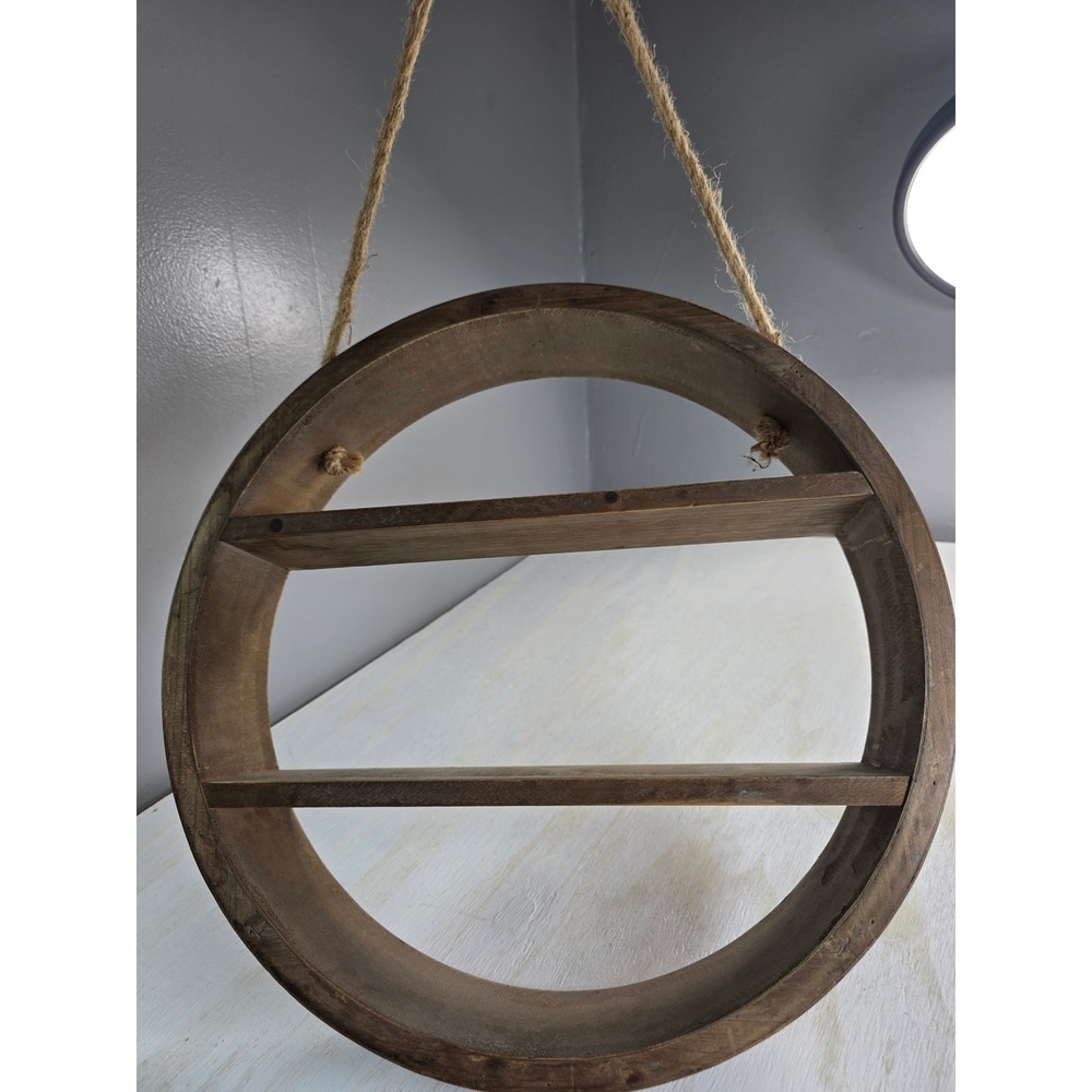 Rustic Wood Circular Floating Shelf Round Boho Wall Decor‎ Shadow Box 17.5 Inch